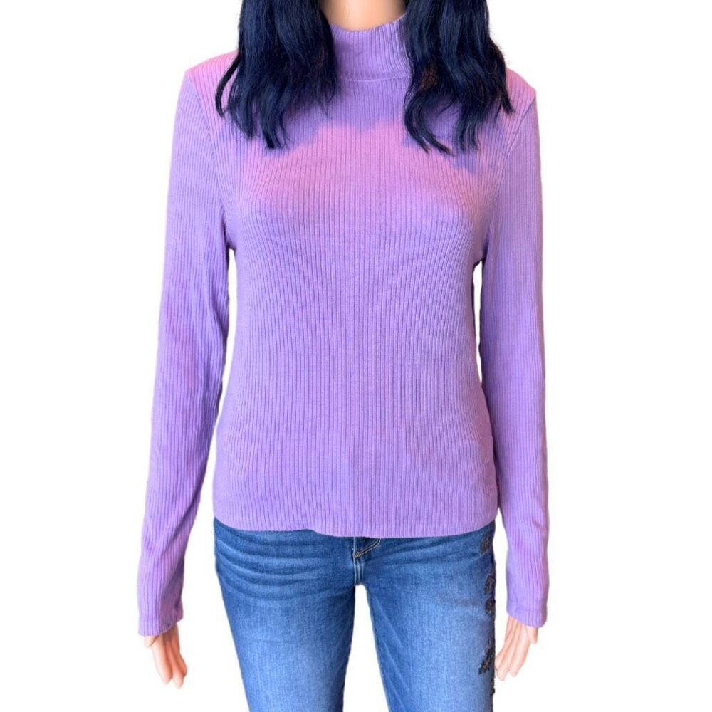 Sundry Ribbed Turtleneck Sweater 3 Large NWOT Purple Lavender Knit Mock Neck Top - Picture 2 of 6